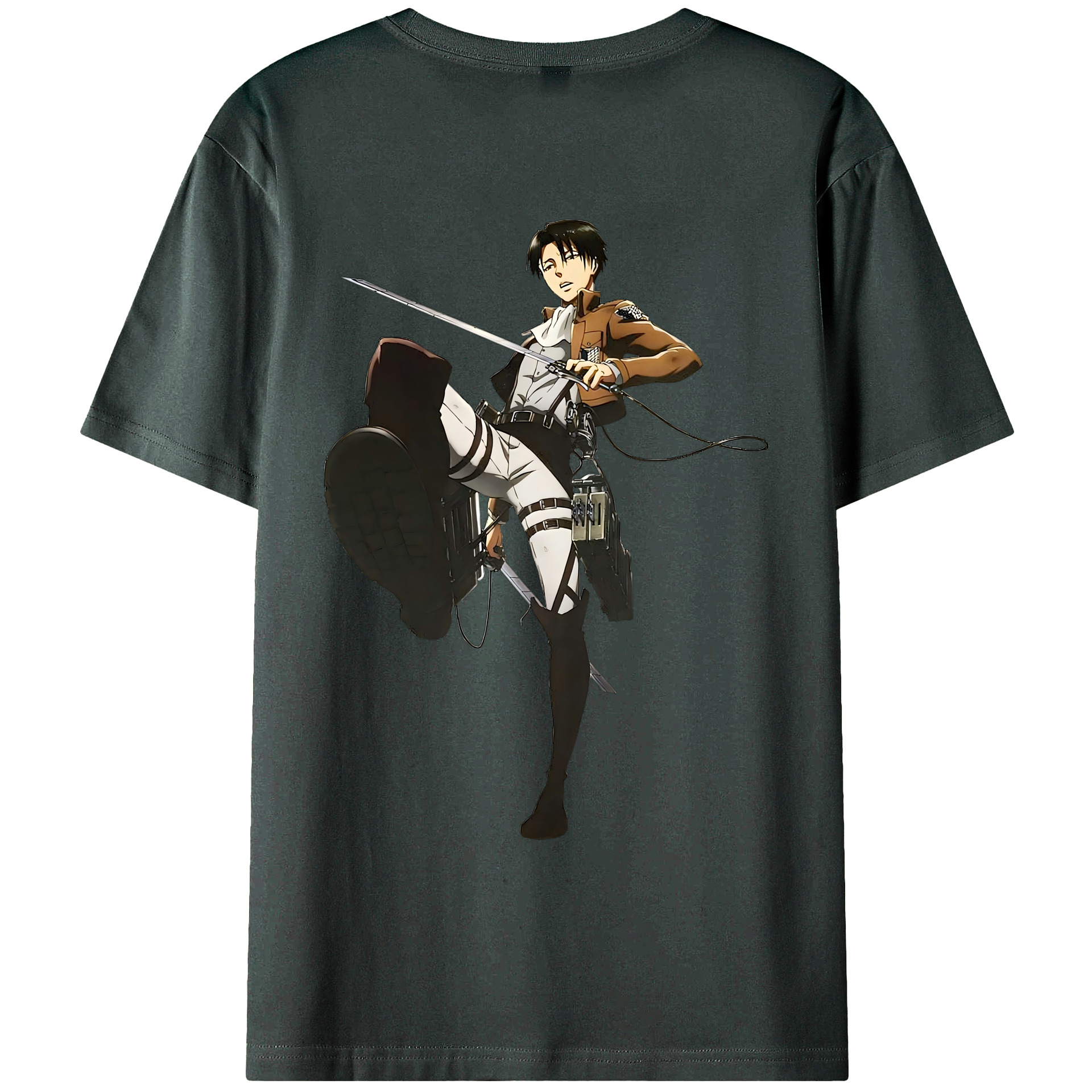 （画像用） 進撃の巨人 リヴァイ·アッカーマン Attack on Titan Levi Ackerman 綿100％ メンズ半袖Tシャツ（バックプリント） 通気性